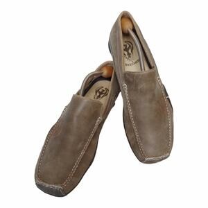 Men's SKECHERS Leather Canvas Loafers Sz 13 Casual Khaki Outdoors Slip-On Shoes